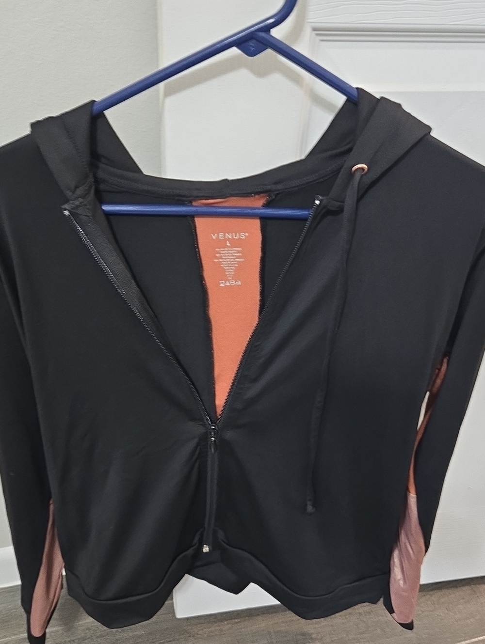 VENUS Black Hoodie with Rose Interior and Side Panels